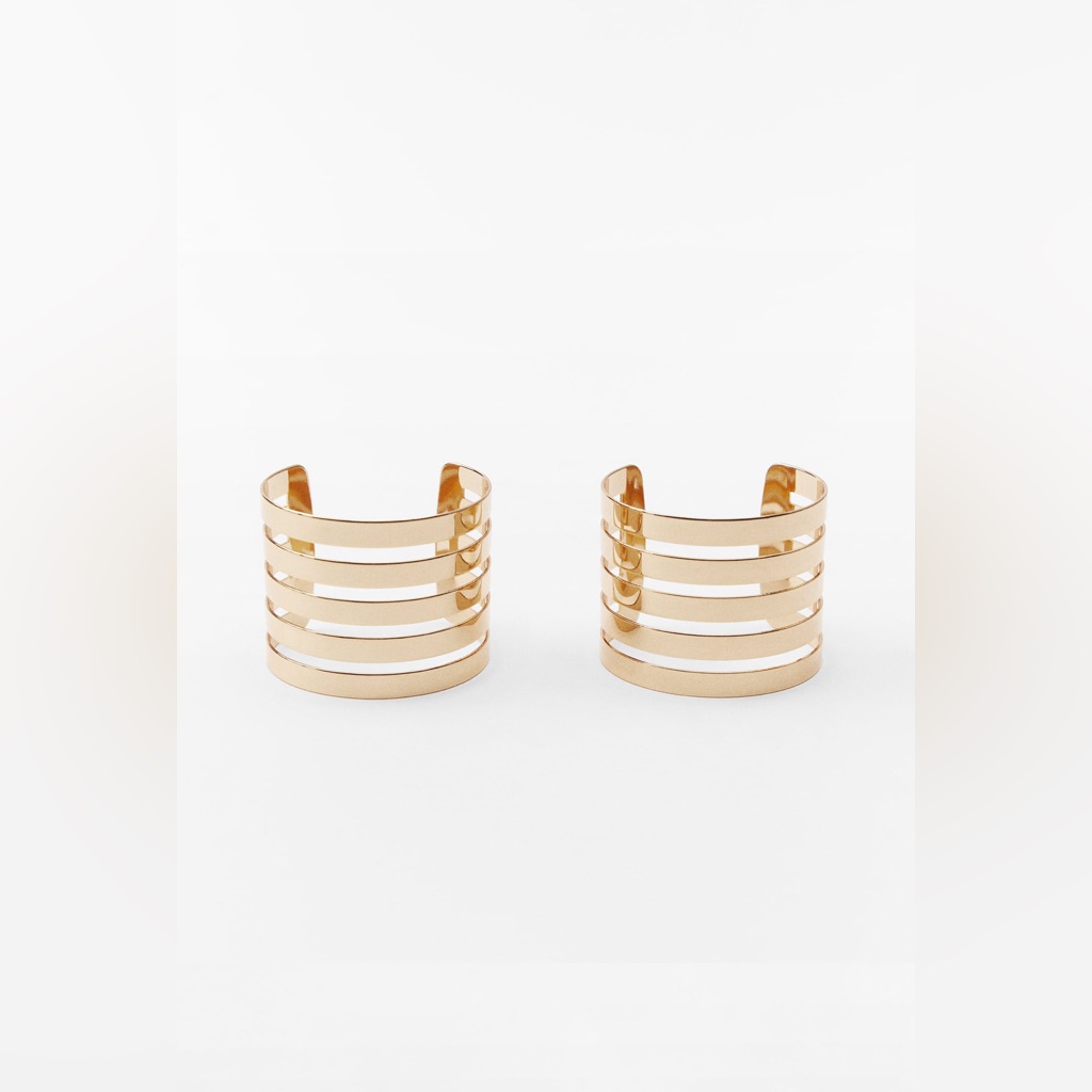 Zara - Gold Tone Pair Of Striped Bracelets Cuffs- Nwt 99$